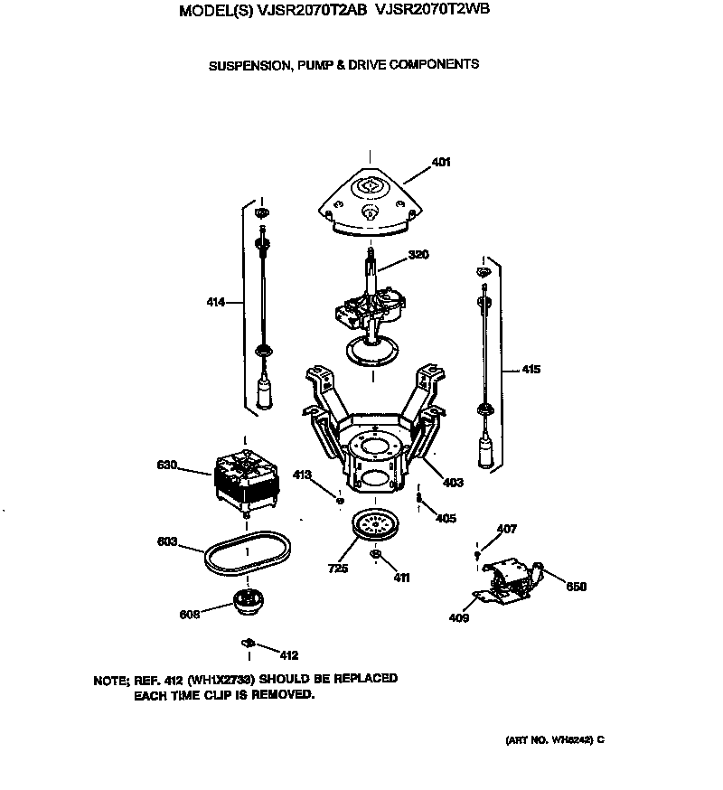 Hotpoint VJSR2070T2AB suspension, pump & drive components diagram