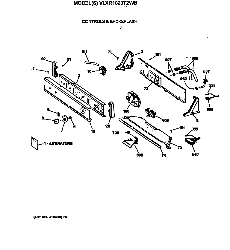 Hotpoint VLXR1020T2WB controls & backsplash diagram