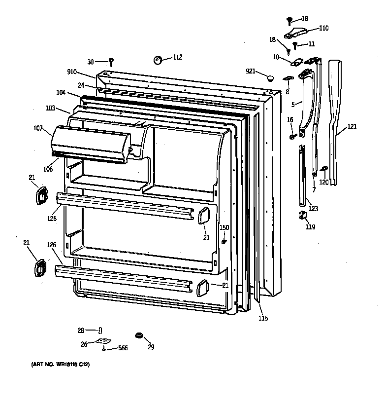 Hotpoint CTX18GAZARWW fresh food door diagram
