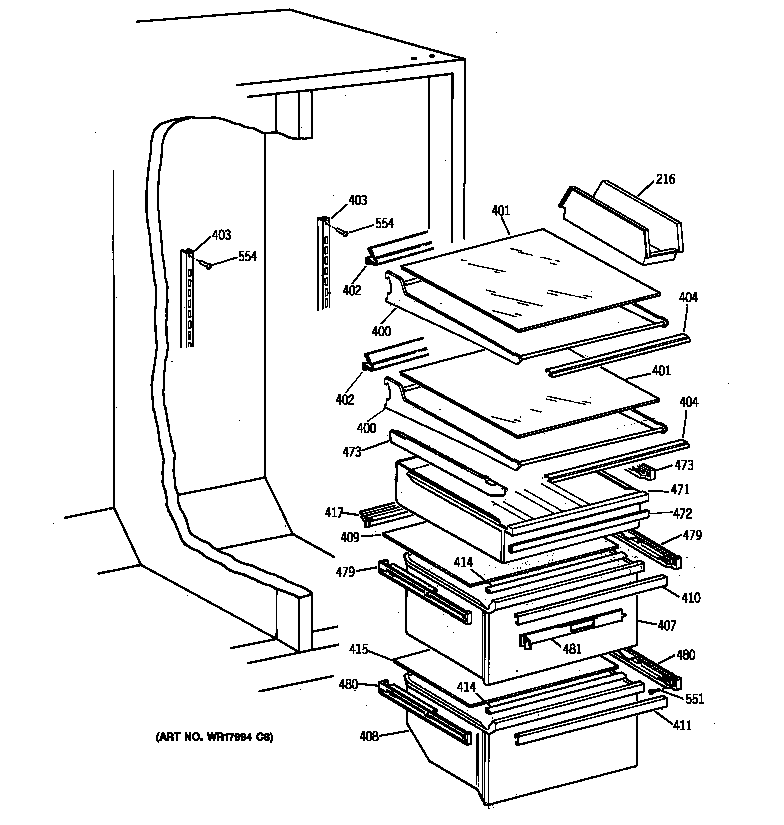 Hotpoint CSK27DHZAAA fresh food shelves diagram