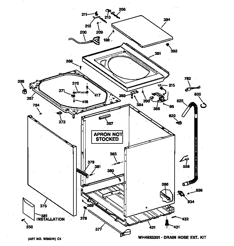 Hotpoint VWXR4100T6AB cabinet, cover & front panel diagram