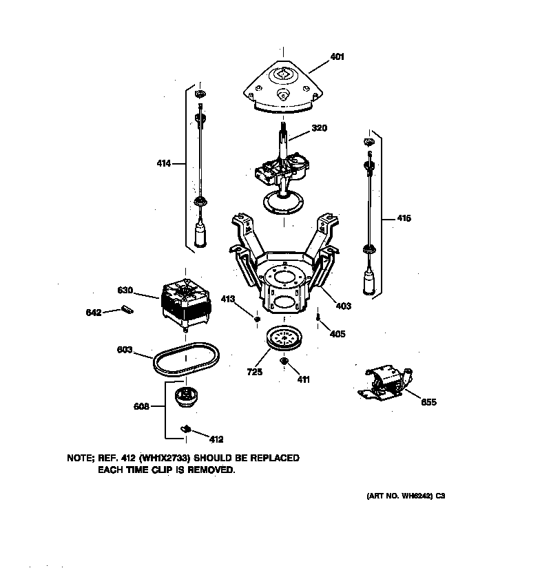 Hotpoint VWXR4100T6AB suspension, pump & drive components diagram