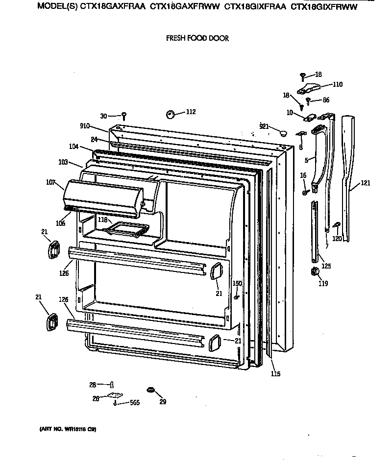 Hotpoint CTX18GAXFRAA fresh food door diagram