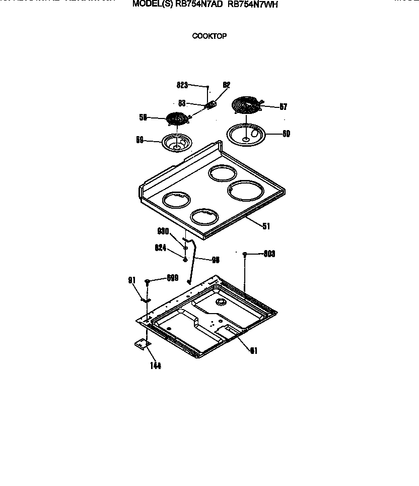 Hotpoint RB754N7AD cooktop diagram