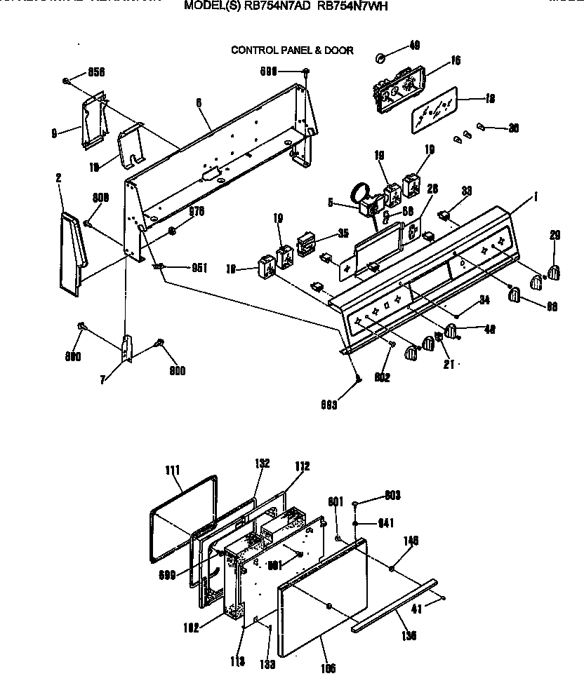 Hotpoint RB754N7AD control panel & door diagram