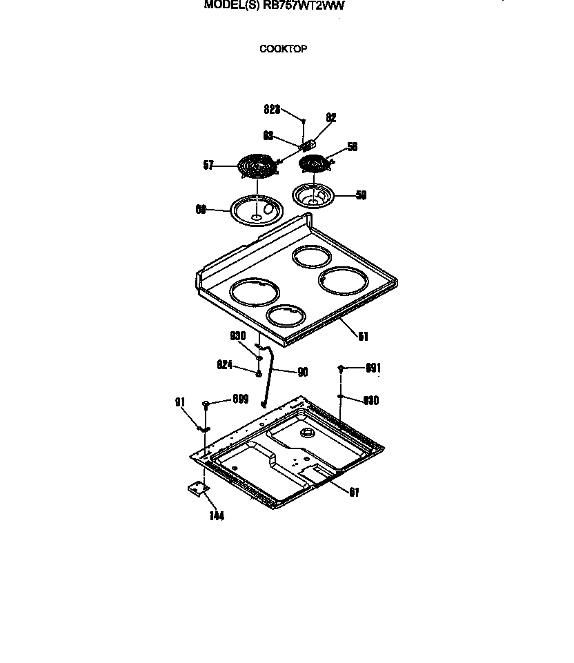 Hotpoint RB757WT2WW cooktop diagram