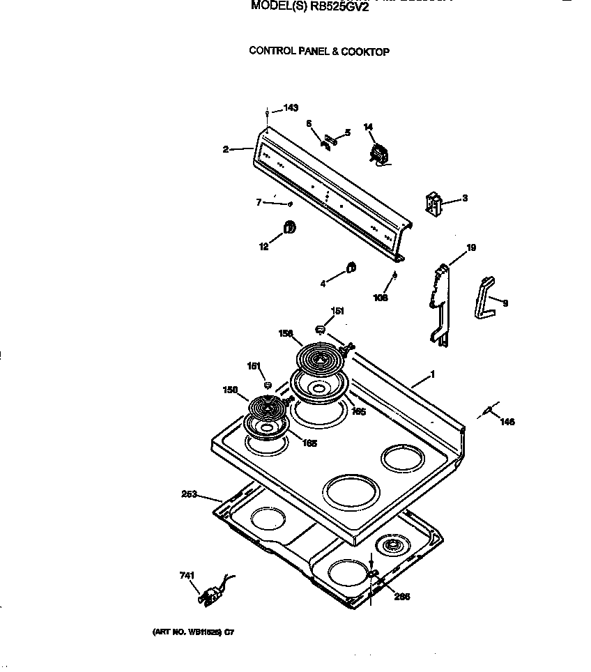 Hotpoint RB525GV2 control panel & cooktop diagram