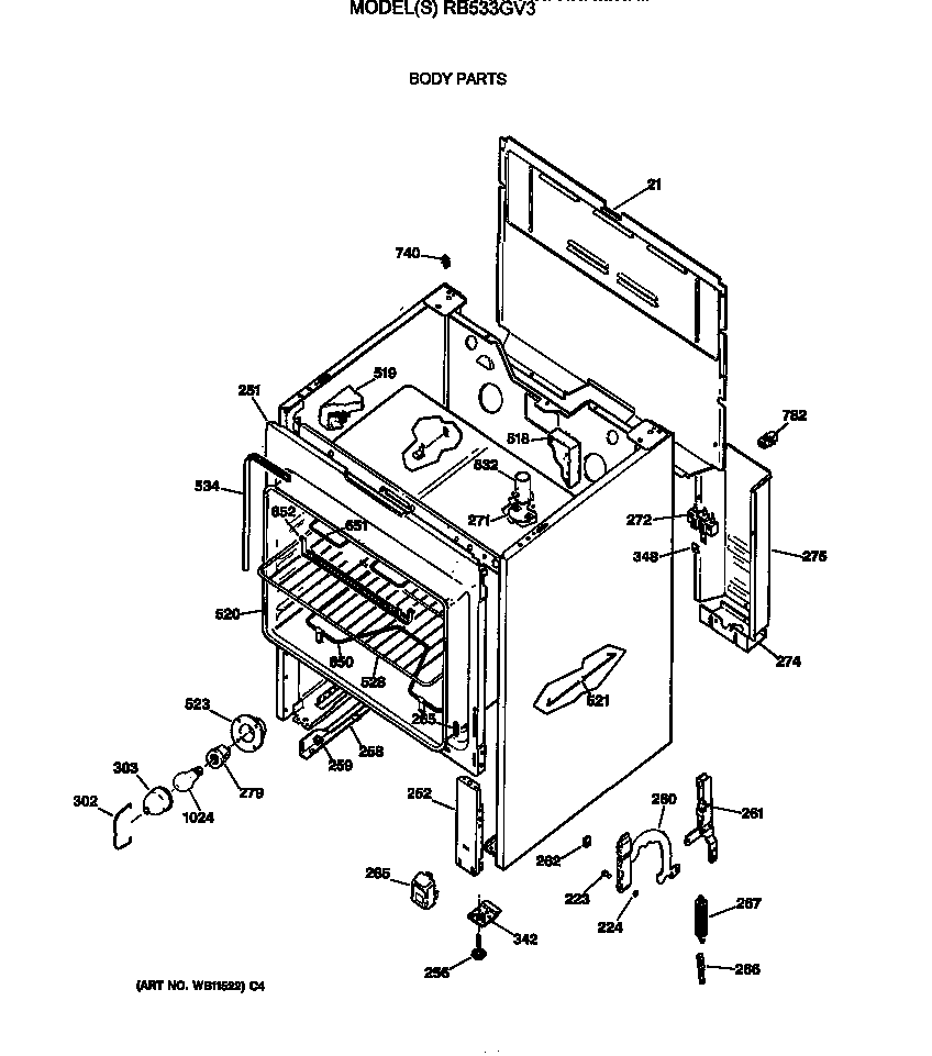 Hotpoint RB533GV3 body parts diagram