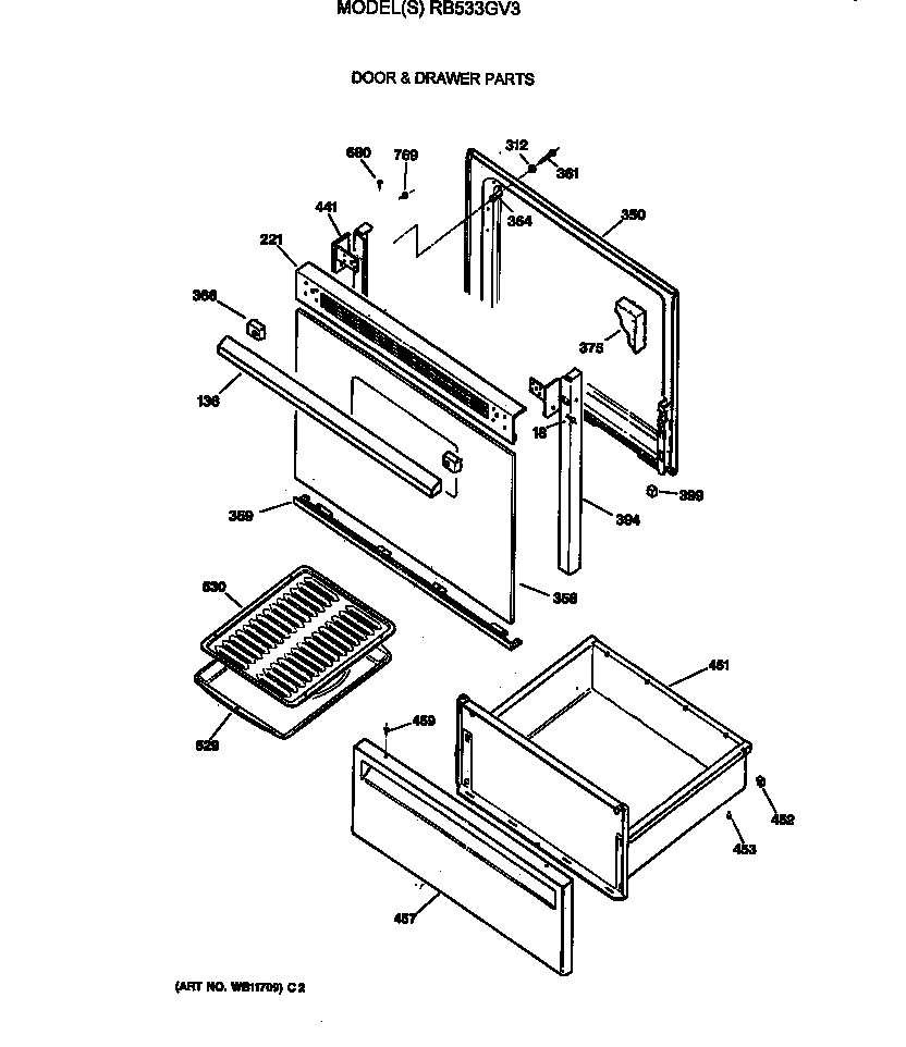 Hotpoint RB533GV3 door & drawer parts diagram