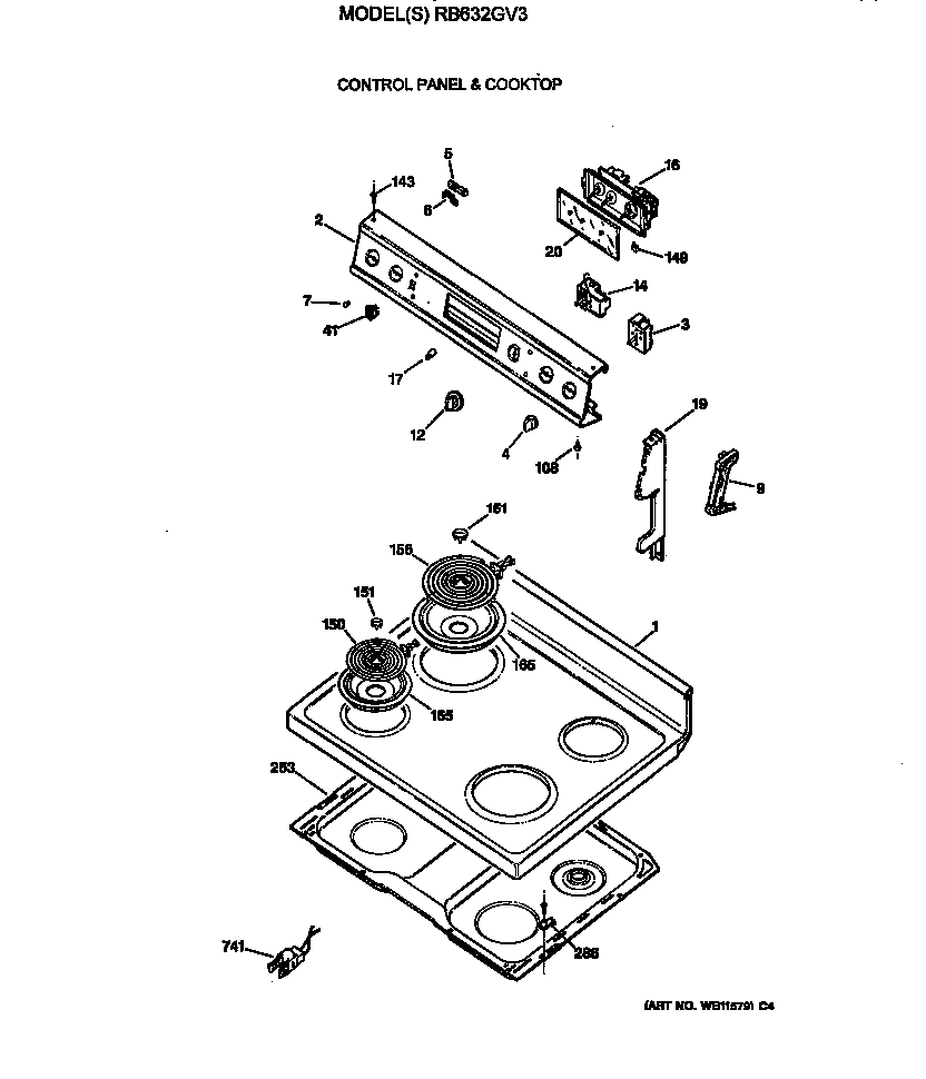 Hotpoint RB632GV3 control panel & cooktop diagram