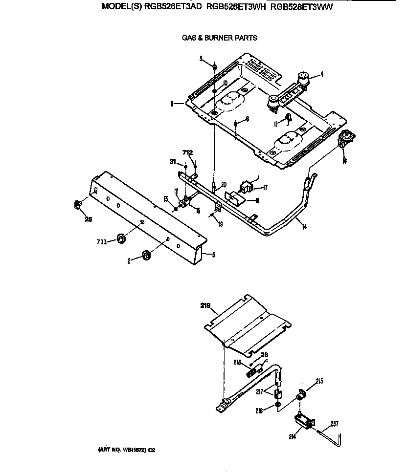 Hotpoint RGB528ET3WW gas & burner parts diagram