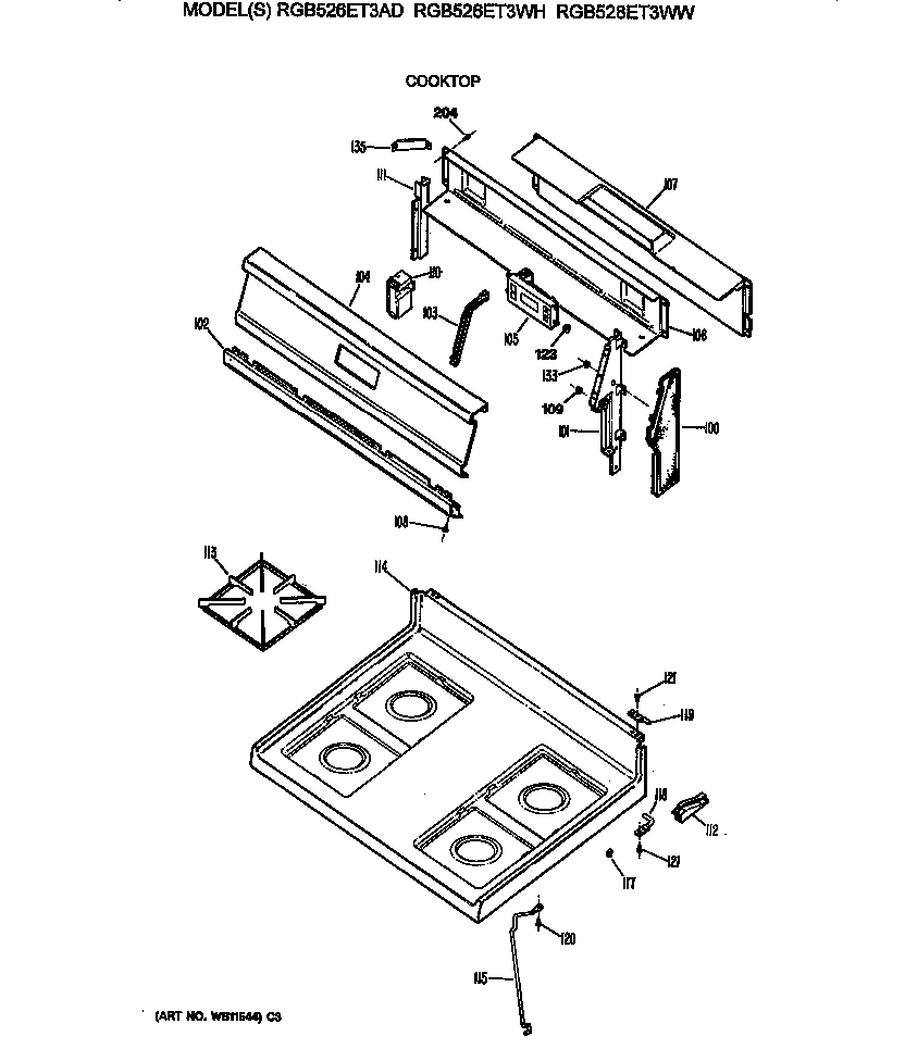 Hotpoint RGB528ET3WW cooktop diagram