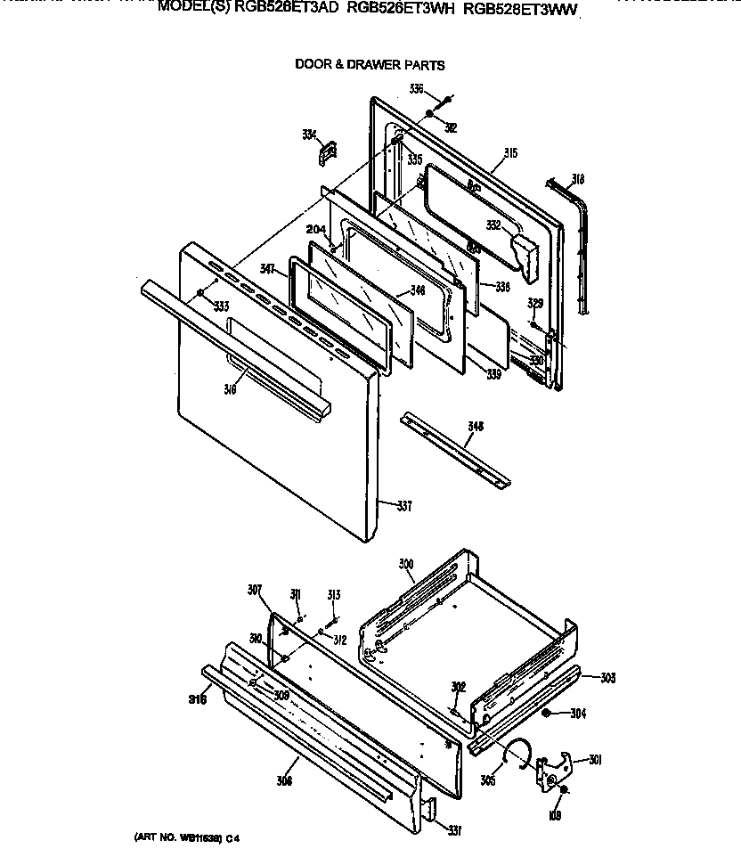 Hotpoint RGB528ET3WW door & drawer parts diagram