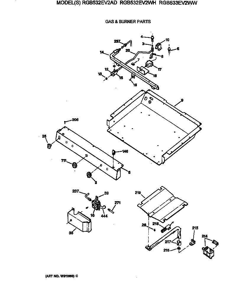 Hotpoint RGB532EV2AD gas & burner parts diagram