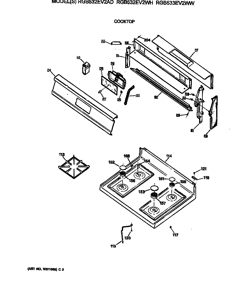 Hotpoint RGB532EV2AD cooktop diagram