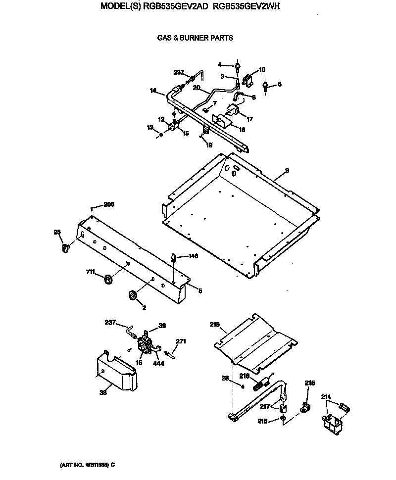 Hotpoint RGB535GEV2WH gas & burner parts diagram