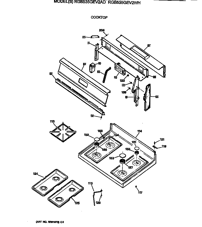 Hotpoint RGB535GEV2WH cooktop diagram
