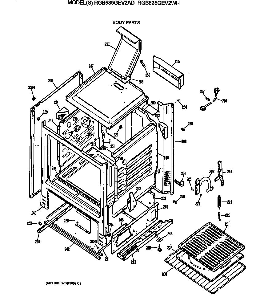 Hotpoint RGB535GEV2WH body parts diagram