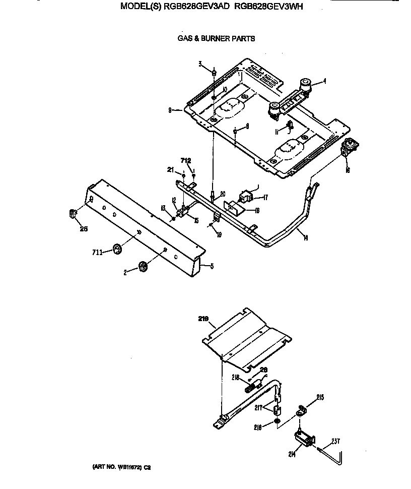 Hotpoint RGB628GEV3AD gas & burner parts diagram