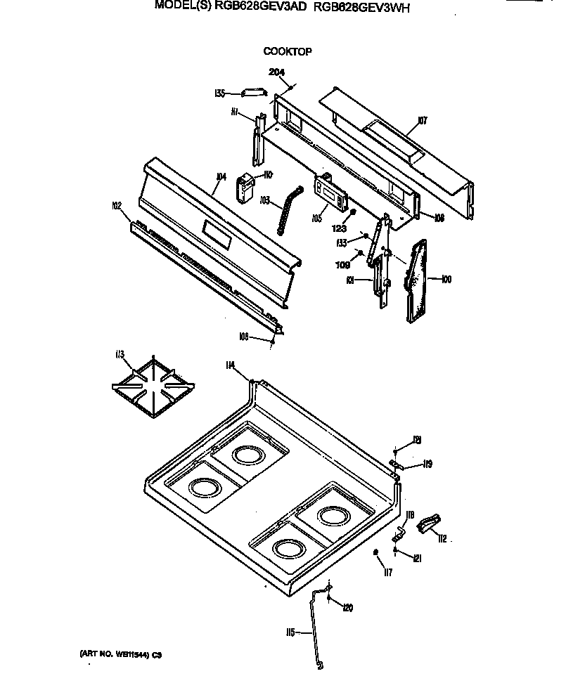 Hotpoint RGB628GEV3AD cooktop diagram