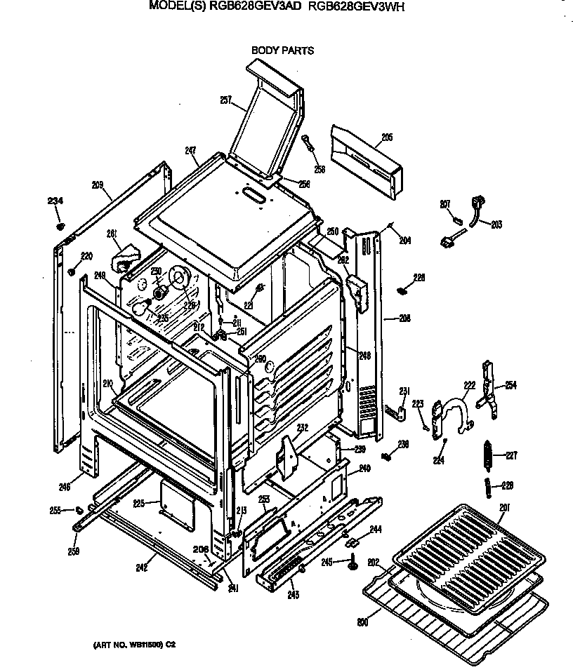 Hotpoint RGB628GEV3AD body parts diagram