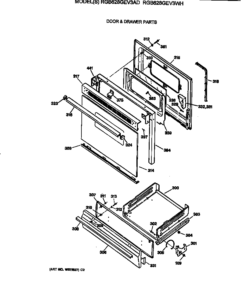 Hotpoint RGB628GEV3AD door & drawer parts diagram