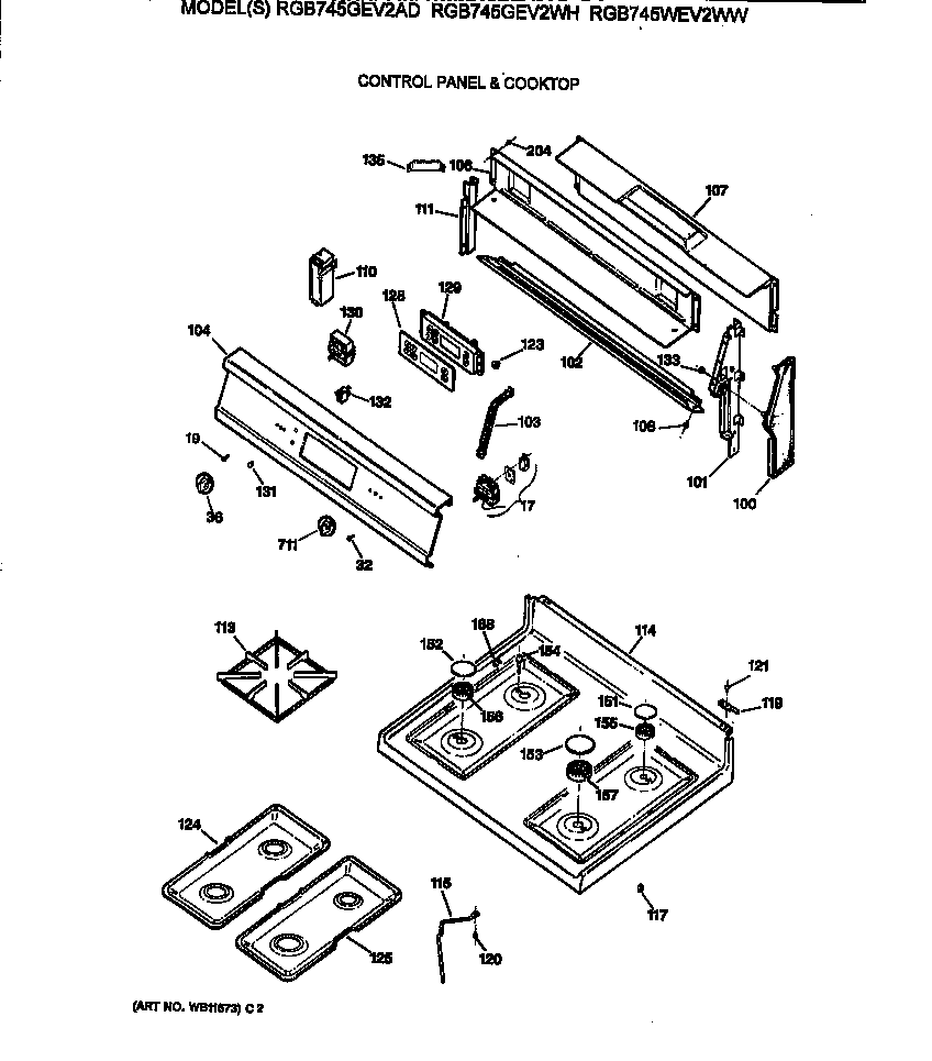 Hotpoint RGB745GEV2AD control panel & cooktop diagram