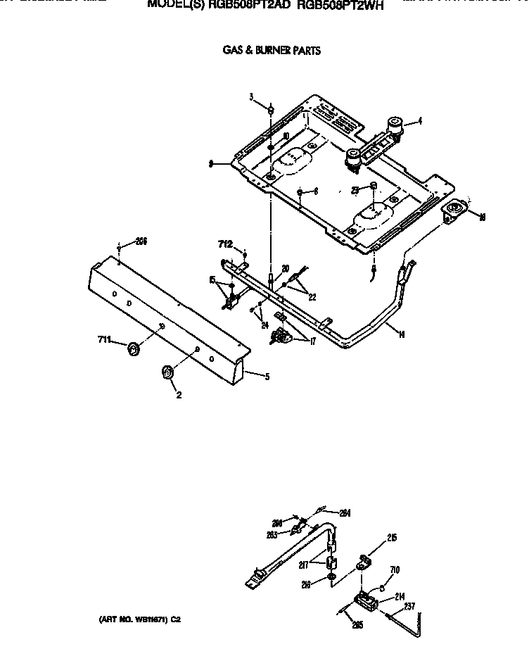 Hotpoint RGB508PT2AD gas & burner parts diagram