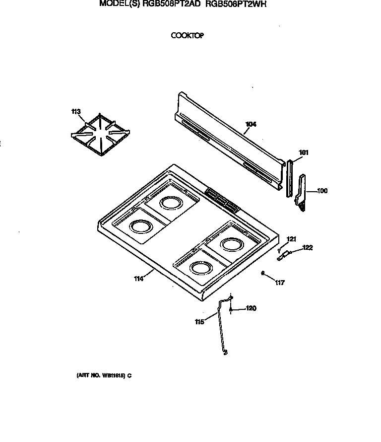 Hotpoint RGB508PT2AD cooktop diagram
