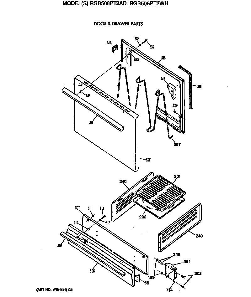 Hotpoint RGB508PT2AD door & drawer parts diagram
