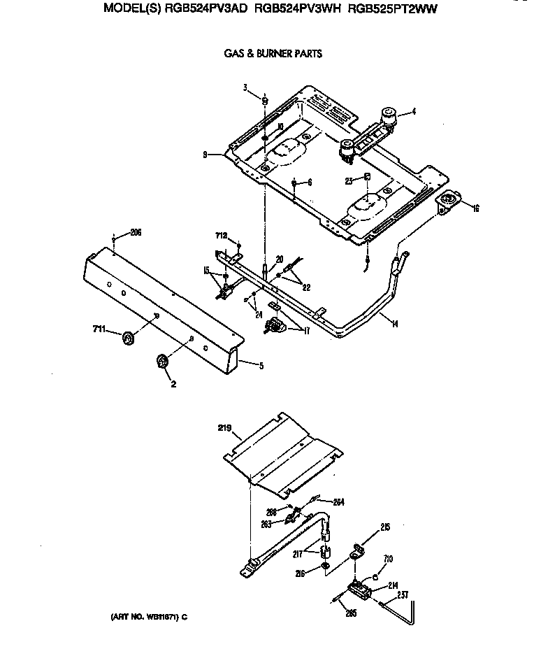 Hotpoint RGB524PV3WH gas & burner parts diagram