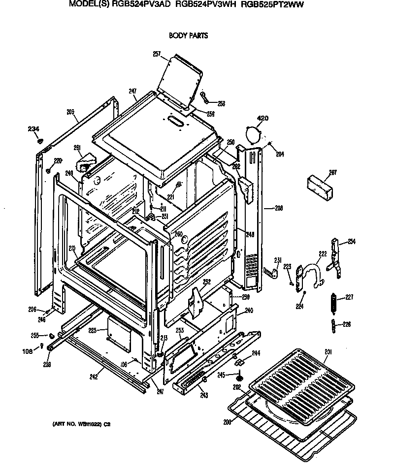 Hotpoint RGB524PV3WH body parts diagram