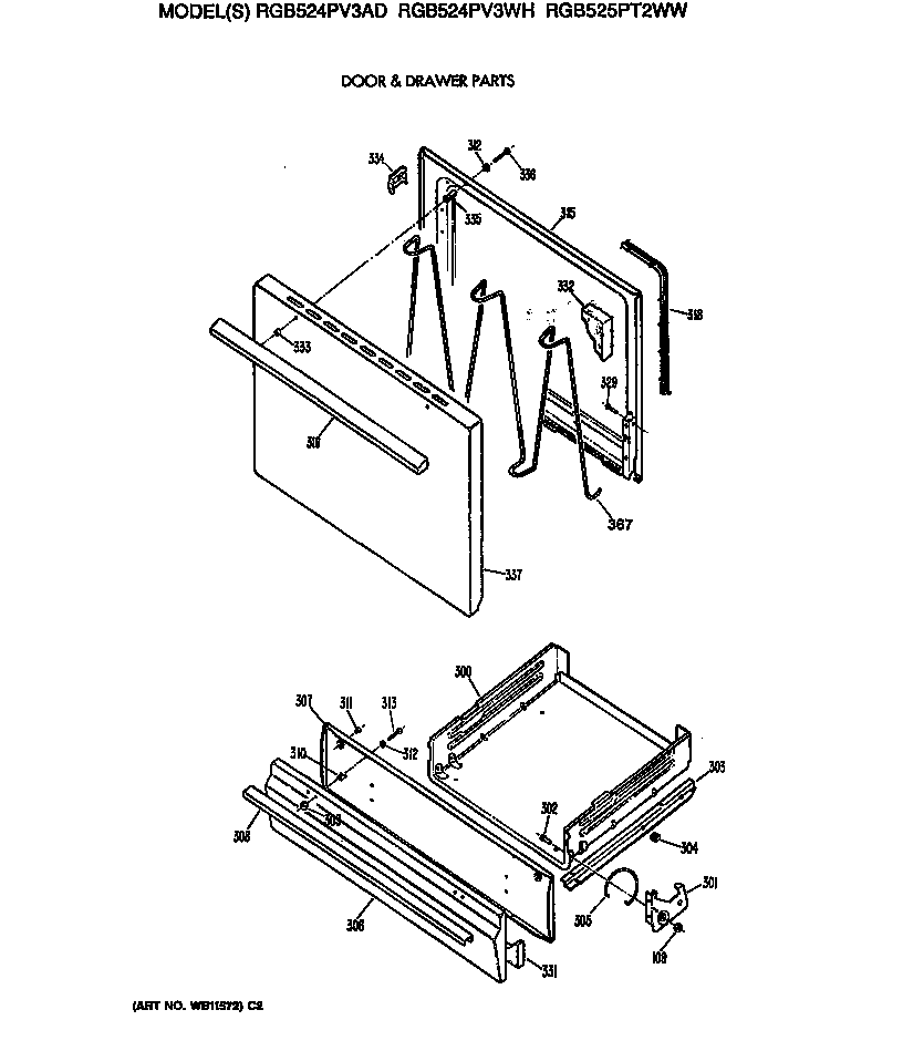 Hotpoint RGB524PV3WH door & drawer parts diagram
