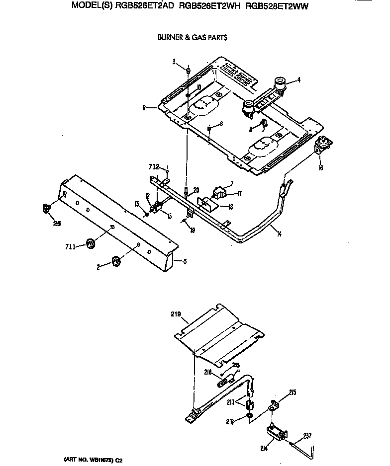 Hotpoint RGB526ET2AD burner & gas parts diagram
