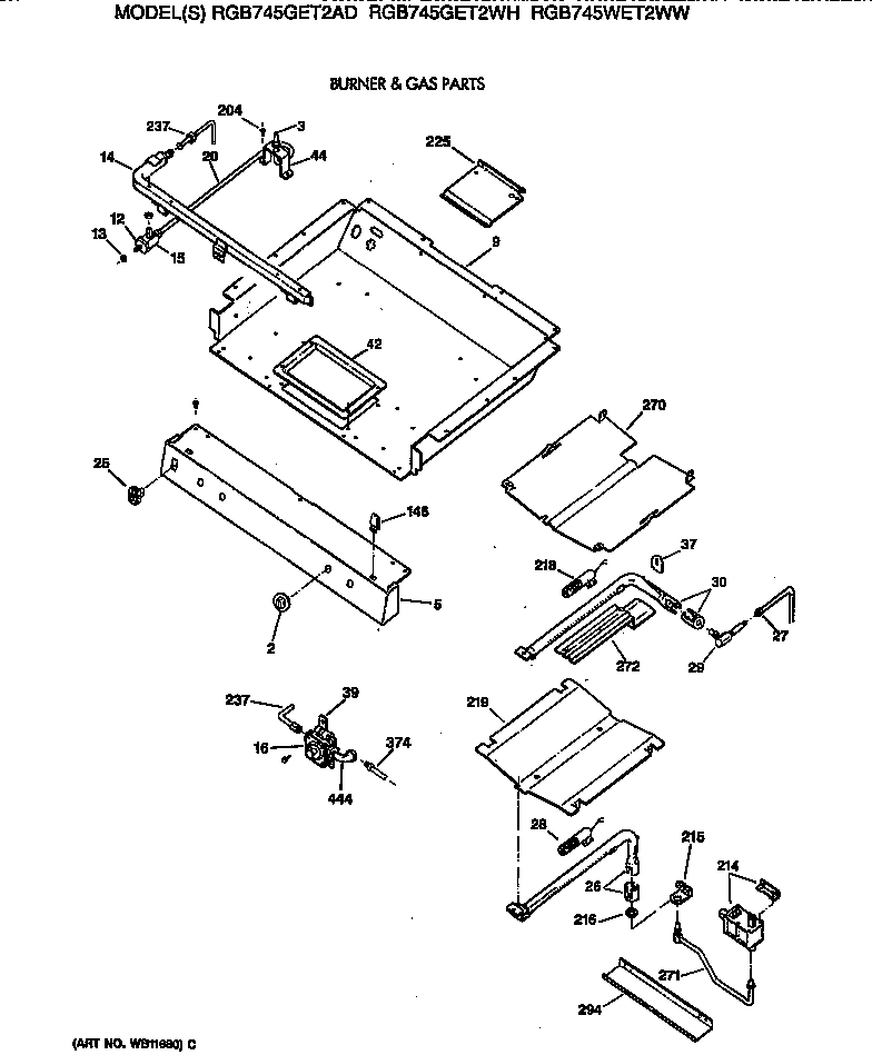 Hotpoint RGB745WET2WW burner & gas parts diagram