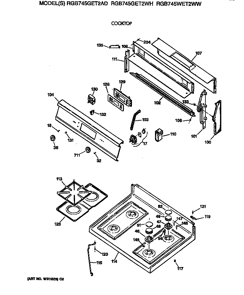 Hotpoint RGB745WET2WW cooktop diagram