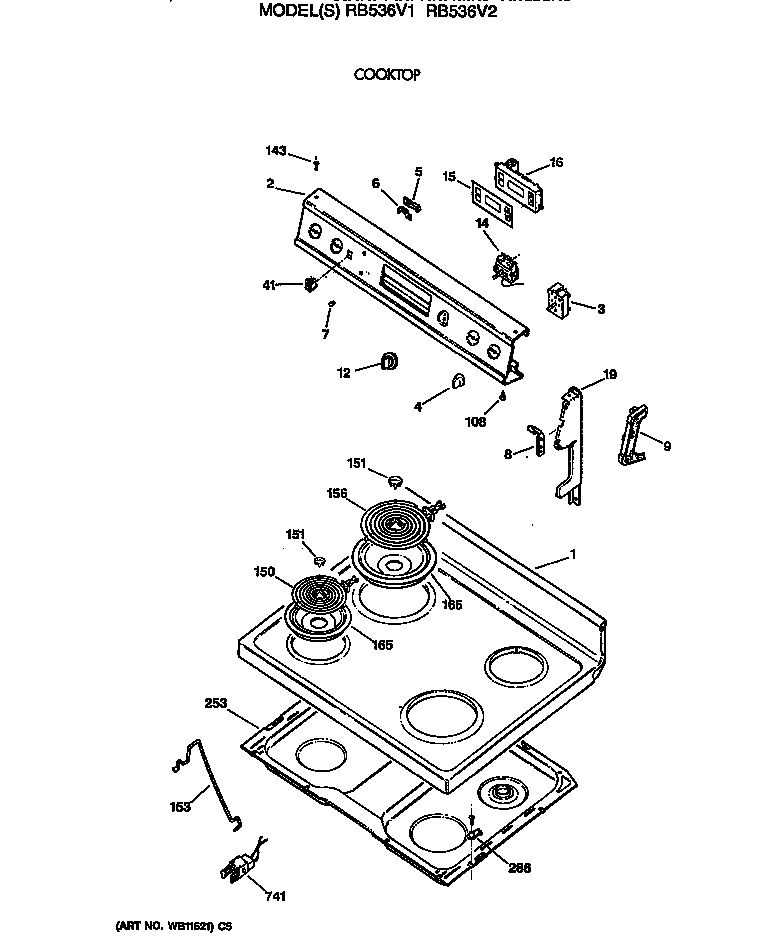Hotpoint RB536V2 cooktop diagram