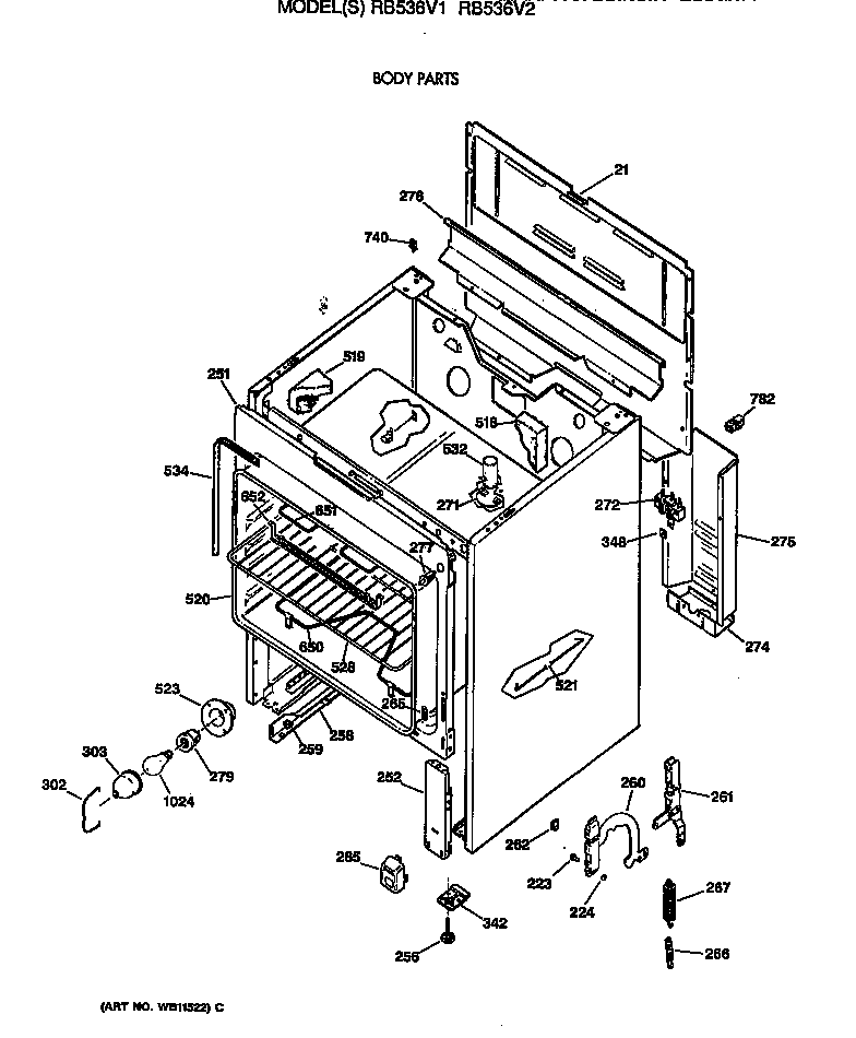 Hotpoint RB536V2 body parts diagram