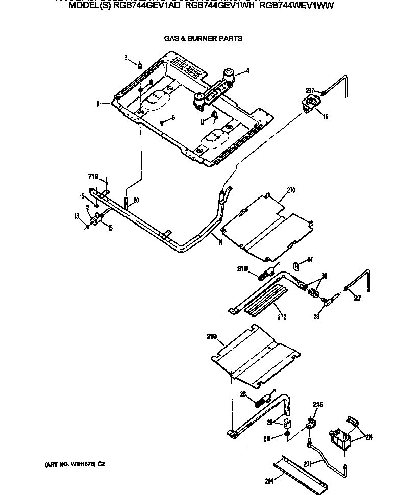 Hotpoint RGB744GEV1WH gas & burner parts diagram
