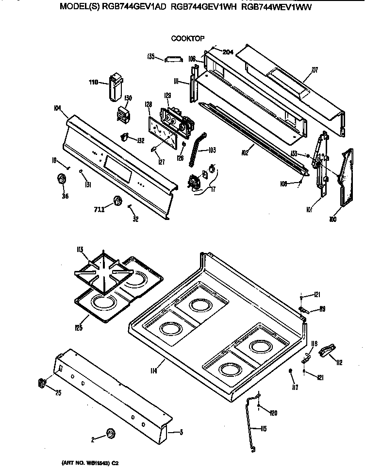 Hotpoint RGB744GEV1WH cooktop diagram