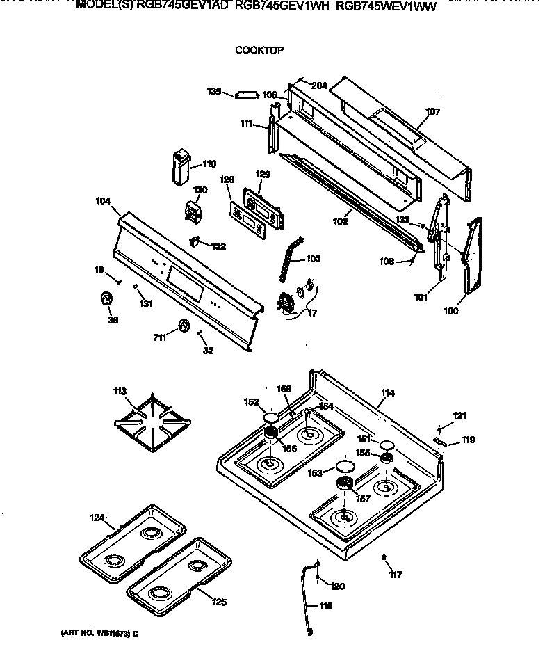 Hotpoint RGB745GEV1WH cooktop diagram