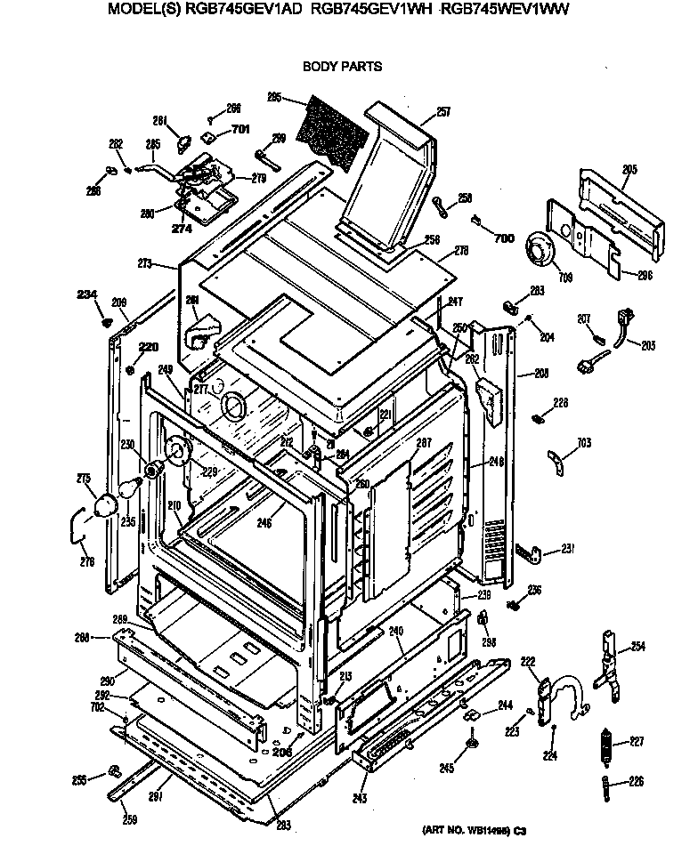 Hotpoint RGB745GEV1WH body parts diagram