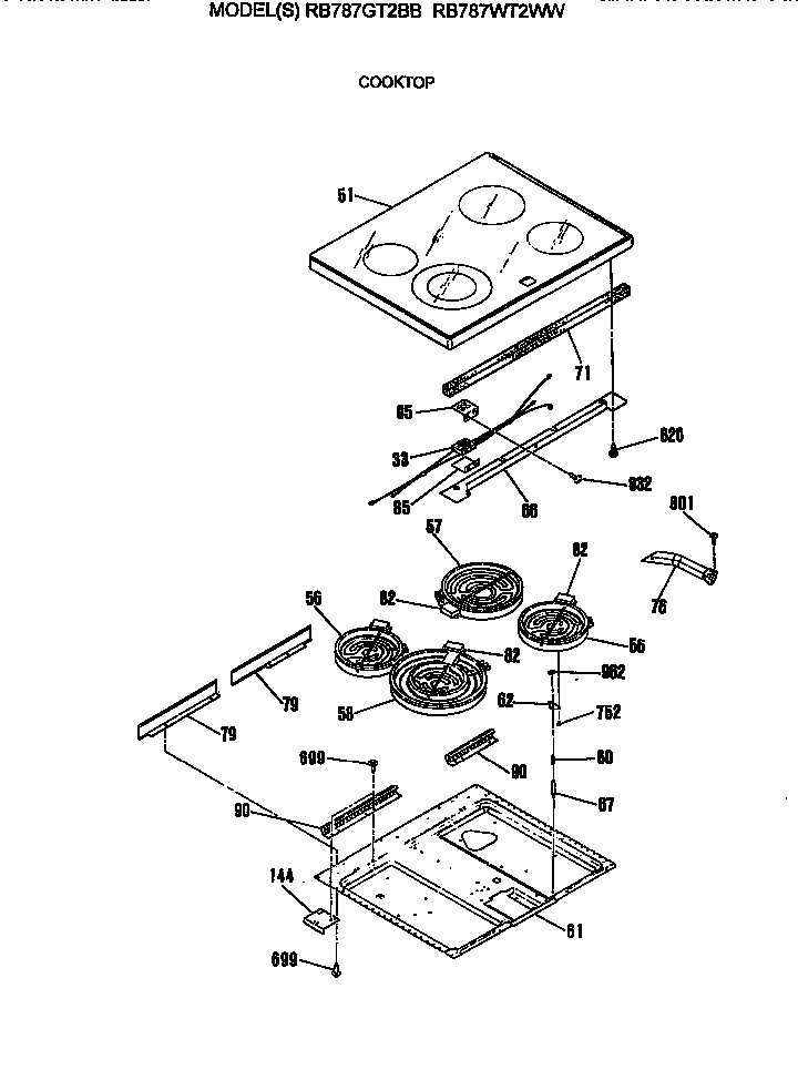 Hotpoint RB787GT2BB cooktop diagram