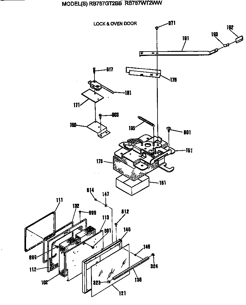 Hotpoint RB787GT2BB lock & oven door diagram