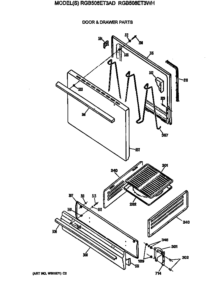 Hotpoint RGB508ET3AD door & drawer parts diagram
