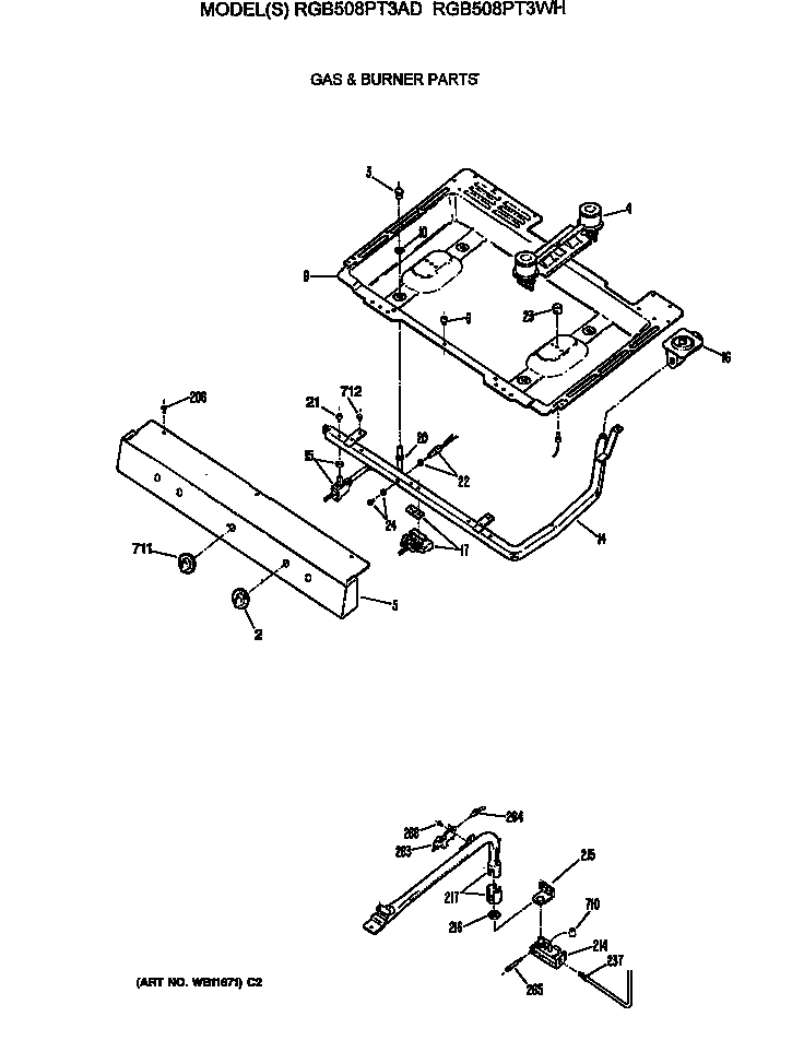 Hotpoint RGB508PT3WH gas & burner parts diagram
