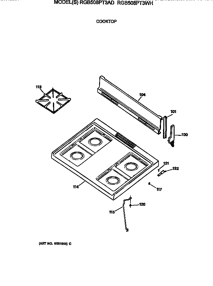 Hotpoint RGB508PT3WH cooktop diagram
