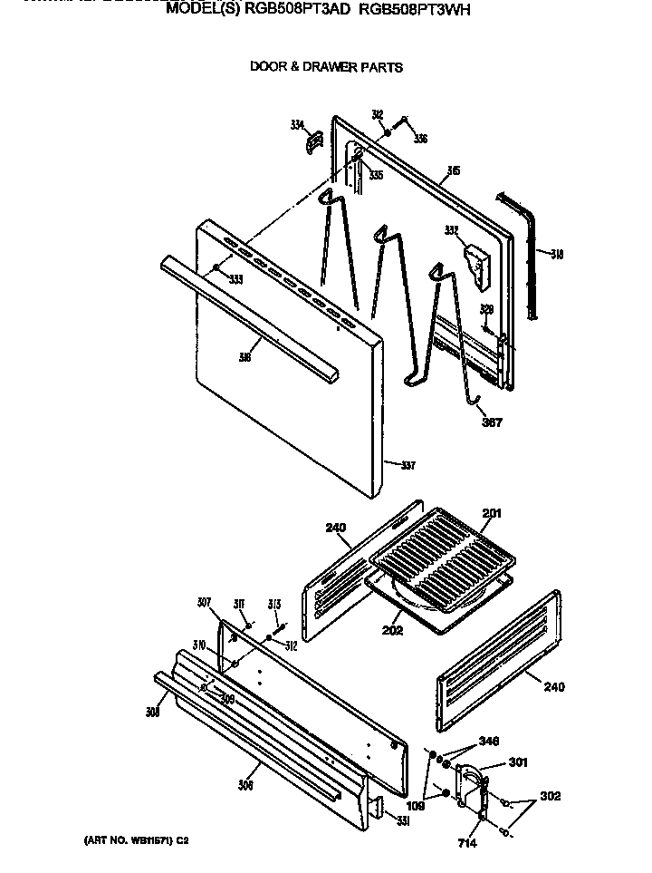 Hotpoint RGB508PT3WH door & drawer parts diagram