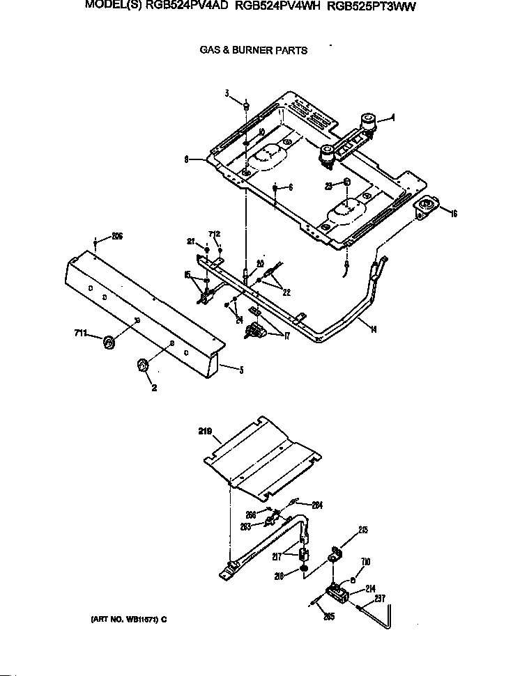 Hotpoint RGB525PT3WW gas & burner parts diagram
