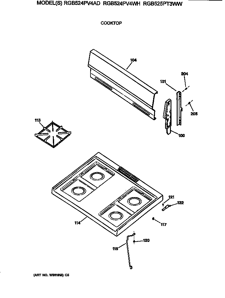 Hotpoint RGB525PT3WW cooktop diagram